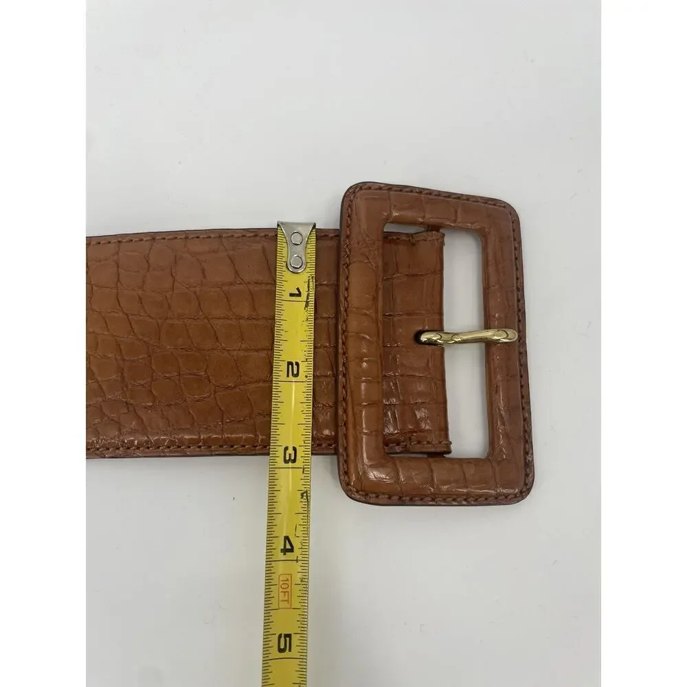Ralph Lauren Collection Alligator Wide Belt Trench Buckle Honey Brown L $3500